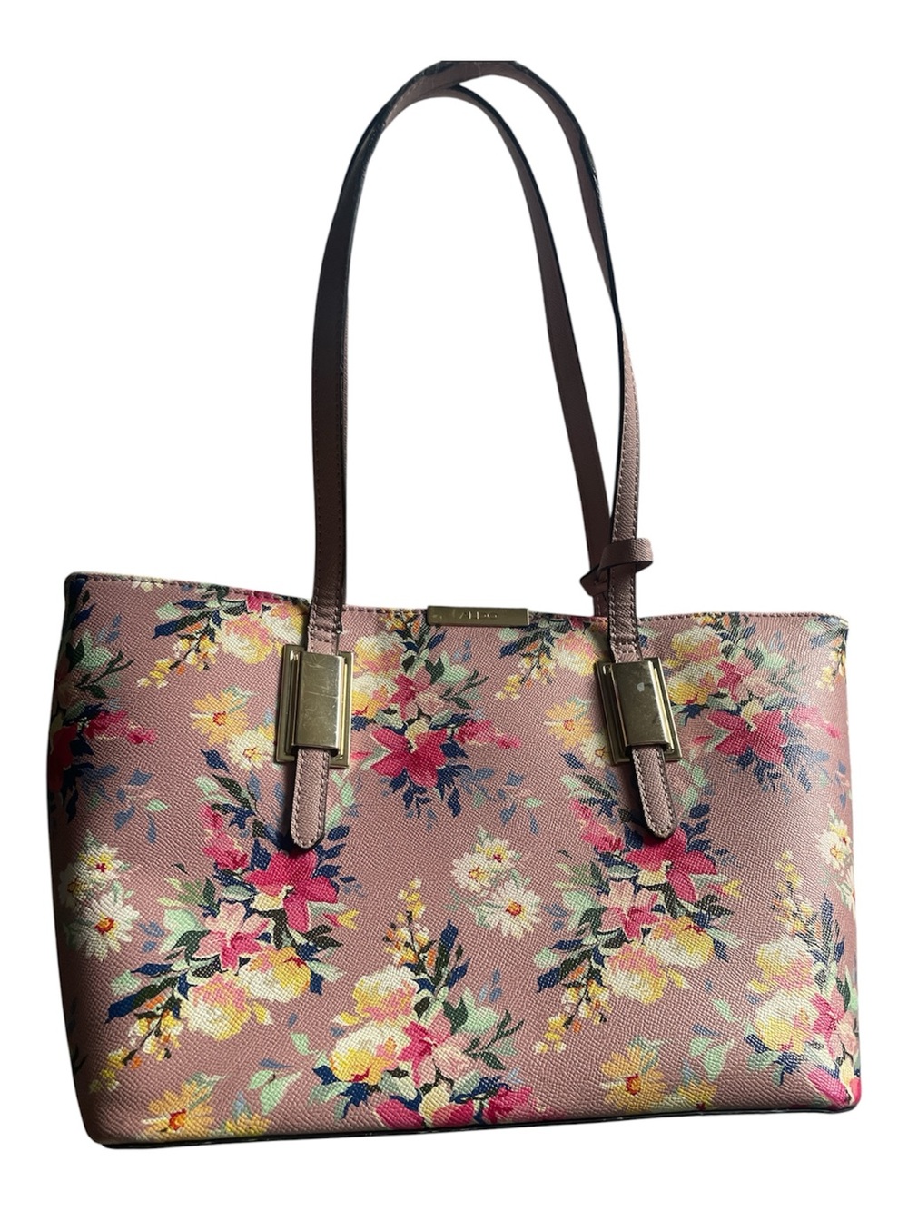Aldo Dusty Pink Floral Tote with Gold Accents